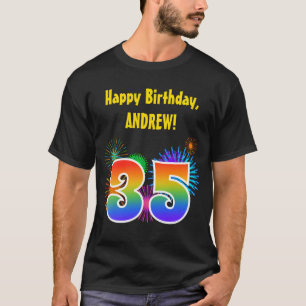 T-shirt Fun Fireworks + Rainbow Motif "35" Anniversaire #