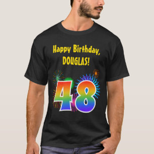 T-shirt Fun Fireworks + Rainbow Motif "48" Anniversaire #