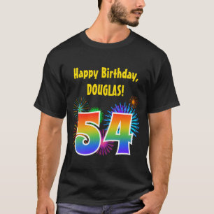 T-shirt Fun Fireworks + Rainbow Motif "54" Anniversaire #