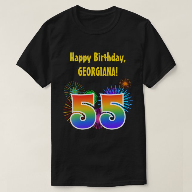 T-shirt Fun Fireworks + Rainbow Motif "55" Anniversaire # (Design devant)