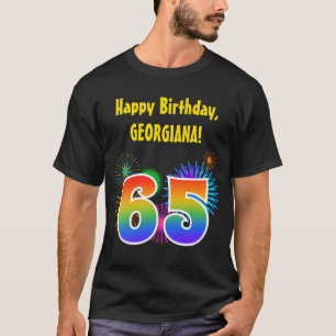 T-shirt Fun Fireworks + Rainbow Motif "65" Anniversaire #