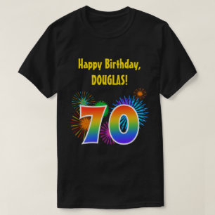 T-shirt Fun Fireworks + Rainbow Motif "70" Anniversaire #
