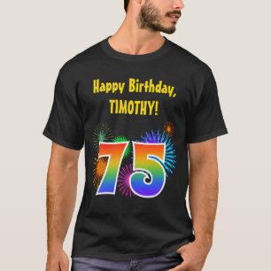 T-shirt Fun Fireworks + Rainbow Motif "75" Anniversaire #