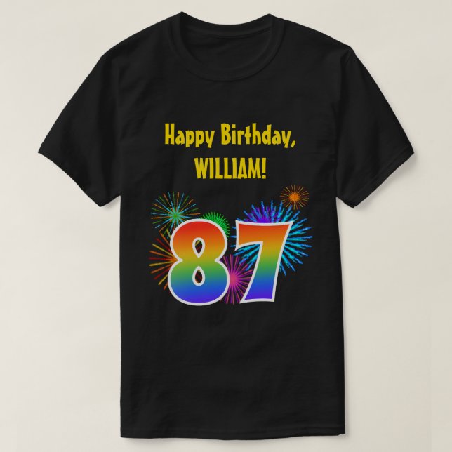 T-shirt Fun Fireworks + Rainbow Motif "87" Anniversaire # (Design devant)