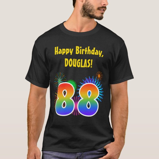 T-shirt Fun Fireworks + Rainbow Motif "88" Anniversaire # (Devant)