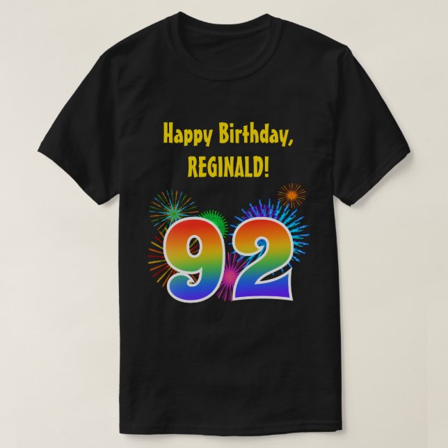 T-shirt Fun Fireworks + Rainbow Motif "92" Anniversaire # (Design devant)
