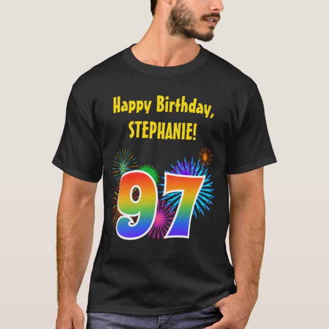 T-shirt Fun Fireworks + Rainbow Motif "97" Anniversaire # (Devant)