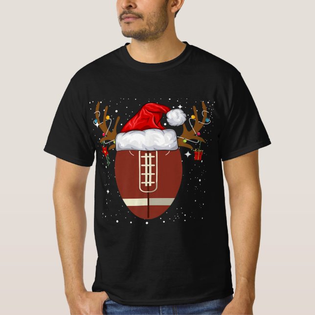 T-shirt Fun Football Reindeer Santa Hat Christmas Holiday  (Devant)