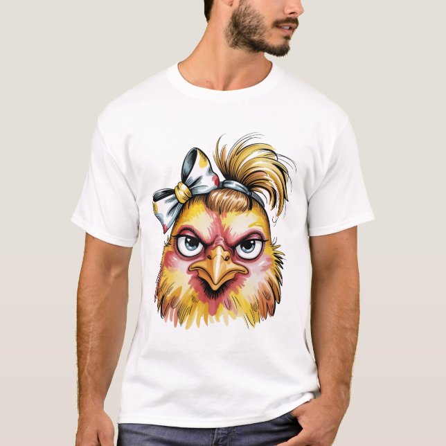 T-shirt Fun Grumpy Poulet Nœud Floral (Devant)