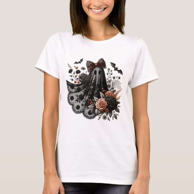 T-Shirt Fun Halloween - Fantôme De Dentelle - Blk2 (Devant)