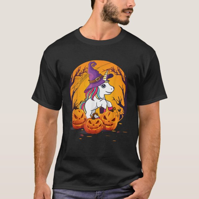 T-shirt Fun Halloween Girls Kids Witchy Unicorn Halloween (Devant)