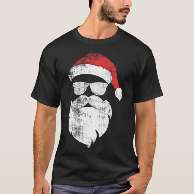 T-shirt Fun Hipster Père Noël Visage avec Casquette Beauté (Devant)