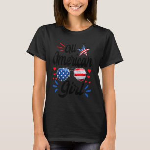 T-shirt Fun Kids Girl All American Girl Patriotic Juillet 