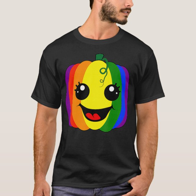 T-shirt Fun Lesbian Gay Design Rainbow Citrouille Pride LG (Devant)