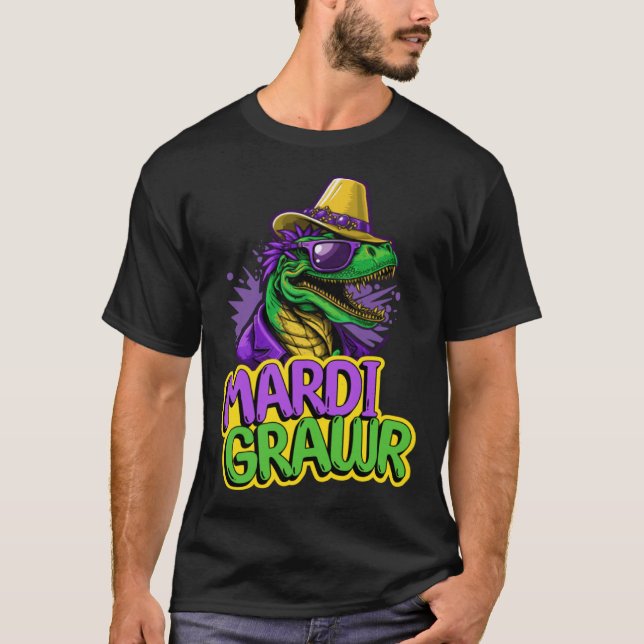 T-shirt Fun Mardi Grawr Dinosaur Tyrannosaurus Rex  Mardi  (Devant)