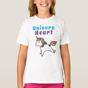 T-shirt Fun mignon coeur Unicorne violet et fleurs roses