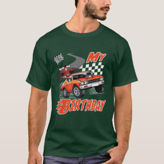 T-shirt Fun My Birthday Race Car Boys Girls Youth Men gift
