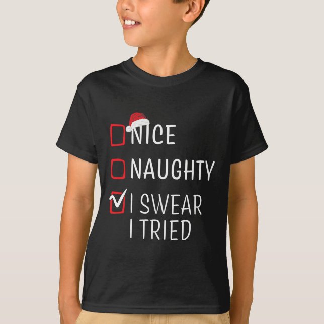 T-shirt Fun Naughty Nice Noël Famille Pajama Hommes Femmes (Devant)