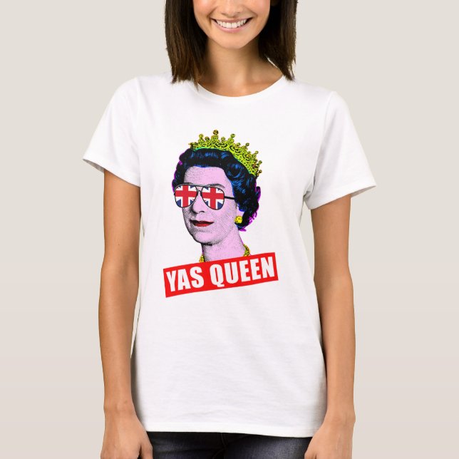 T-shirt Fun Pop art HM Queen avec des verres à crêpe union (Devant)