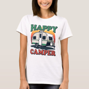T-shirt Fun Retro Happy Camper blanc femmes