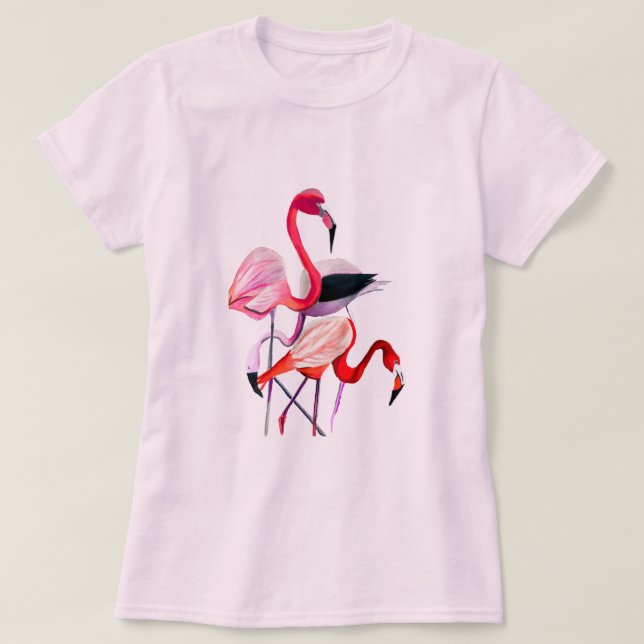 T-shirt Fun rose flamingo aquarelle illustration (Design devant)