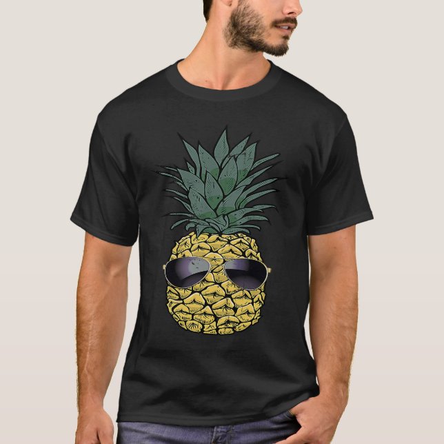 T-shirt Fun Tropical Pineapple Sunglasses PJ Boy Girl Men  (Devant)