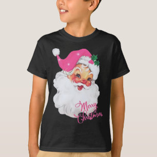 T-shirt Fun Vintage Pink Santa Claus Design de Noël rose
