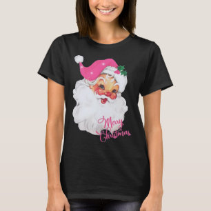 T-shirt Fun Vintage Pink Santa Claus Design de Noël rose