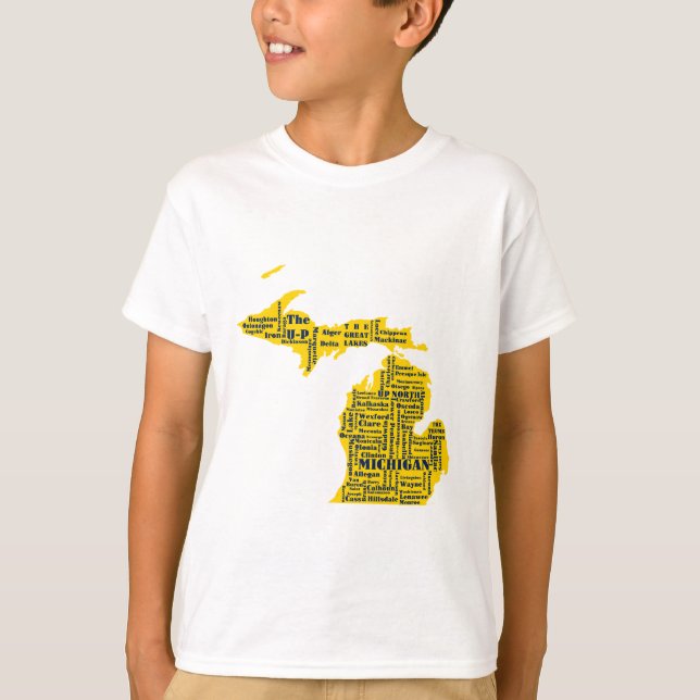 T-shirt Fun Yellow et Navy Blue State of Michigan villes (Devant)