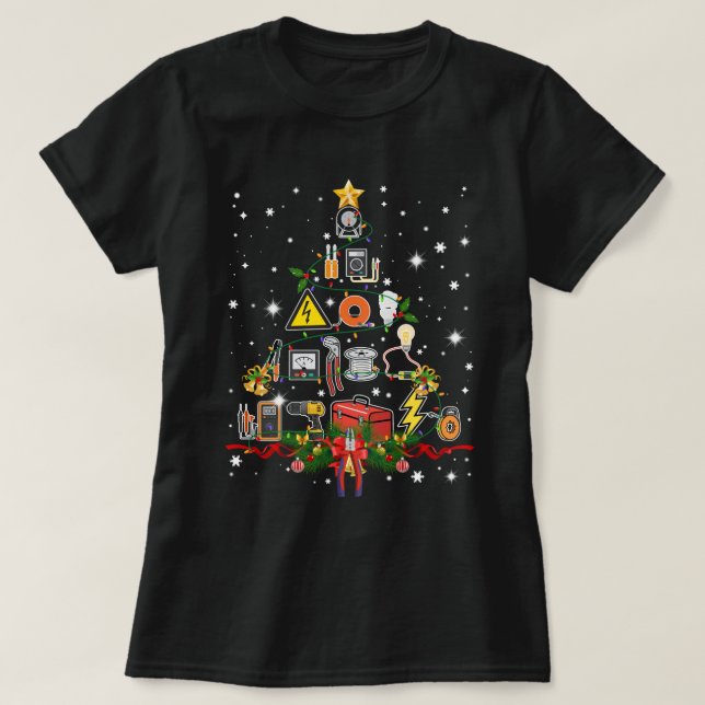 T-shirt Fundy Electricien Noël Arbre de la famille G (Design devant)
