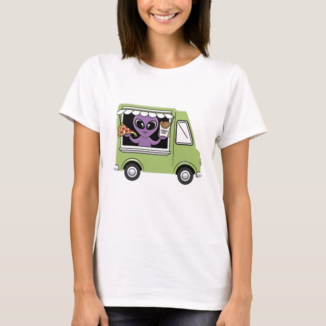 T-shirt Funky Alien Food Truck French Fries and Pizza (Devant)