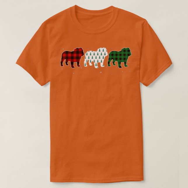 T-shirt Funky Anglais Bulldog Red Plaid Christmas Tree Chi (Design devant)