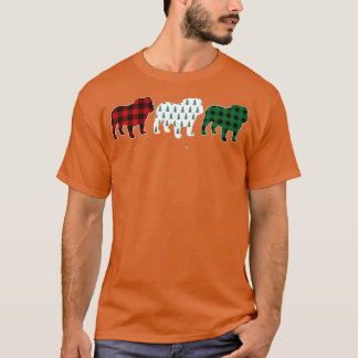 T-shirt Funky Anglais Bulldog Red Plaid Christmas Tree Chi