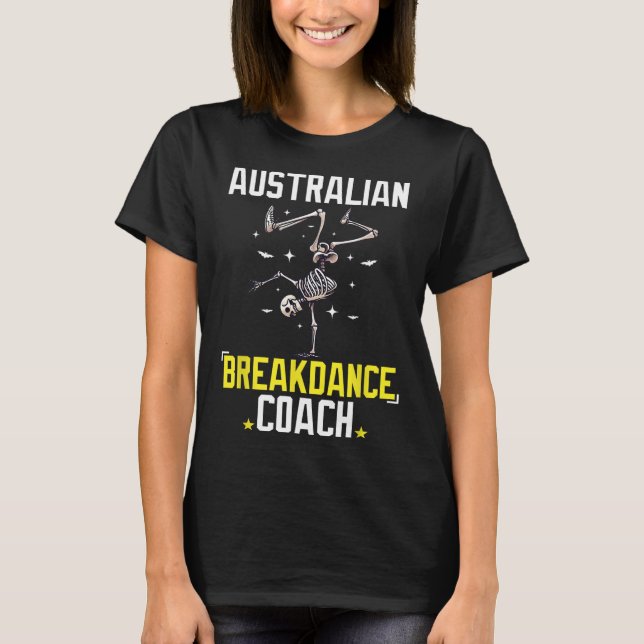 T-shirt Funky Australian Breakdance Coach Skeleton Hallowe (Devant)