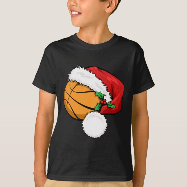 T-shirt Funky Ball Basketball Santa Hat Joyeux Noël Xm (Devant)