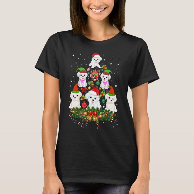 T-shirt Funky Bichon Frise sapin de Noël Couleur Led Light (Devant)