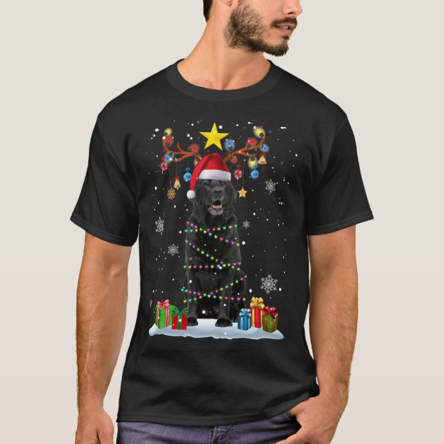 T-shirt Funky Black Lab Chien Reindeer Noël L (Devant)