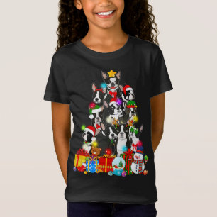 T-Shirt Funky Boston Terrier Feux d'arbre de Noël Chiot D