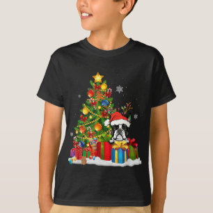 T-shirt Funky Boston Terrier sapin de Noël Light Chien Noë