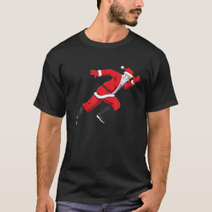 T-shirt Funky Christmas Père Noël Sprinter Track and Fie