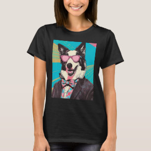T-shirt Funky Collie Bordure Portant Des Lunettes De Solei