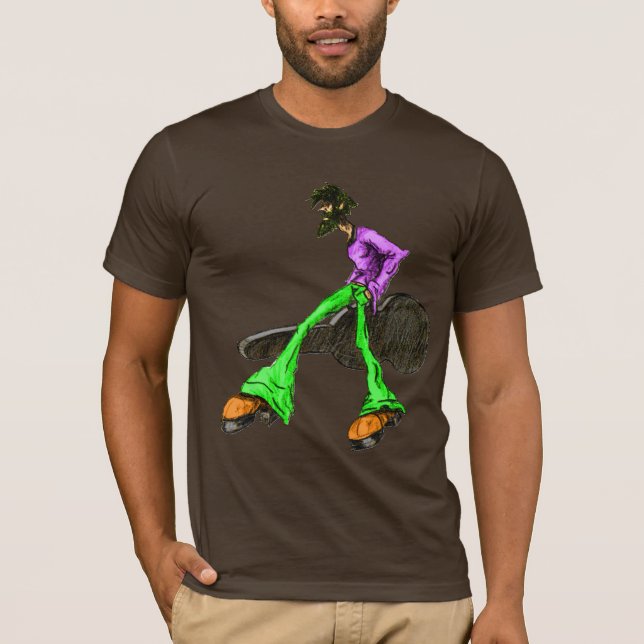 T-shirt Funky Cool Guitar Disco Comic Caractère Vert (Devant)