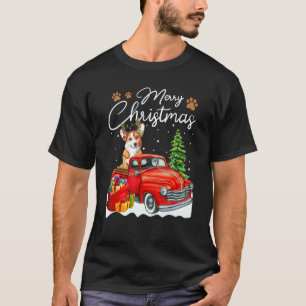 T-shirt Funky Corgi Chien Camion Rouge Noël Neige Arbre de