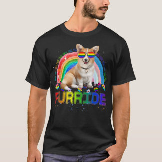 T-shirt Funky Corgi Gay pride Lunettes de soleil arc-en-ci