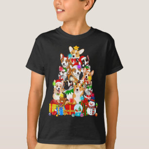 T-shirt Funky Corgi Noël Lumières Chien Chien Chien Chien 