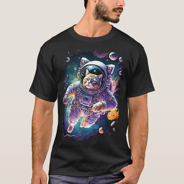 T-shirt Funky Cosmic Space Chat Astronaut Chat Graphisme (Devant)