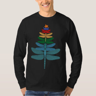 T-shirt Funky Dragonfly Christmas Tree Xmas Watercolor Gif