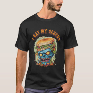 T-shirt Funky Éffrayant Zombie Je Mange Mon Plante Vert Mo
