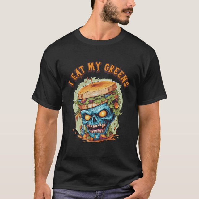 T-shirt Funky Éffrayant Zombie Je Mange Mon Plante Vert Mo (Devant)