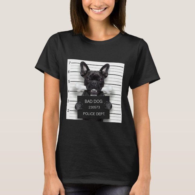 T-shirt Funky French Bulldog Mugshot Bulldog Téléphone (Devant)